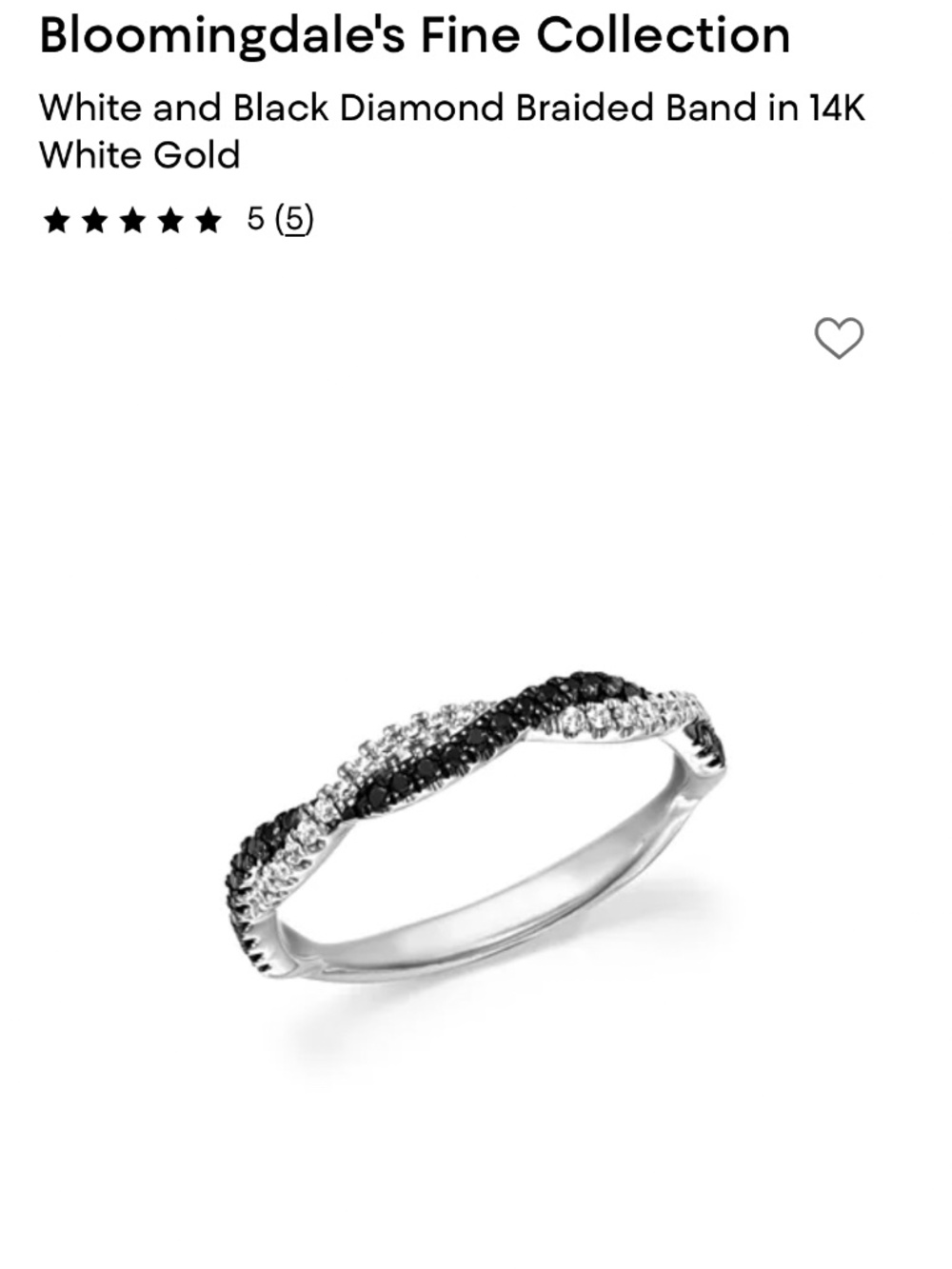 Bloomingdale’s white and black diamond ring in 14K white gold